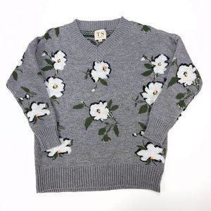 Twine & String Grey Floral Pattern Long Sleeved V-Neck Sweater